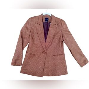INSIGHT HERRINGBONE RHINESTONE BROWN STATEMENT JACKET BLAZER ONE FABRIC BUTTON